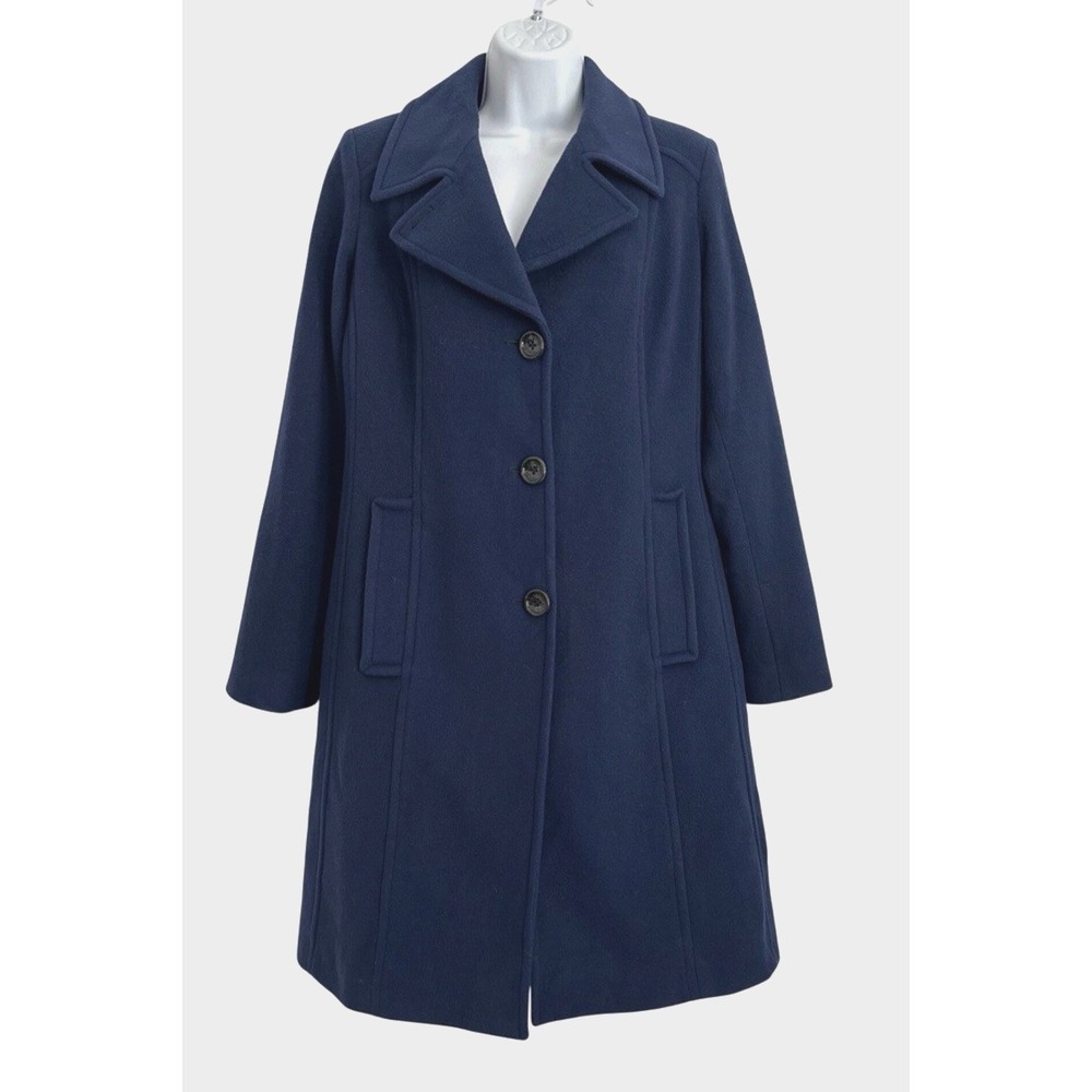VTG 90s Anne Klein Women's Sz: 8 Wool Blend Mid Length Blue Dress Coat
